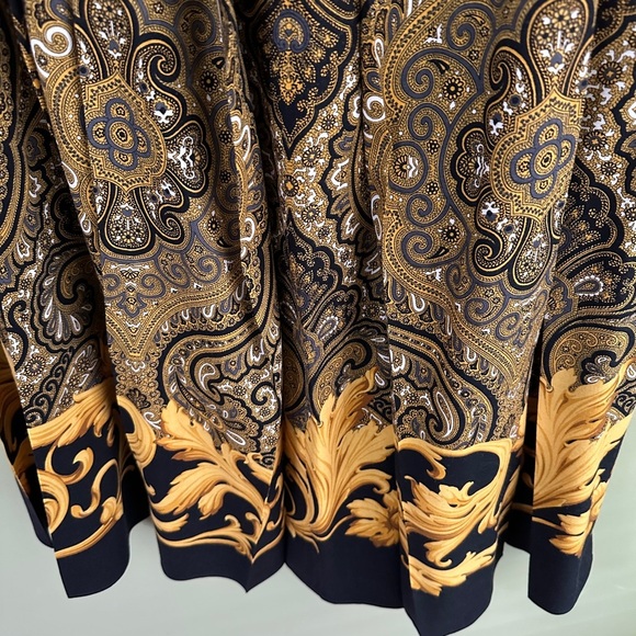 Gloria Sachs Baroque Maxi Skirt‎ Sz 10 Small Black and Gold Pleated Maximalist - Picture 3 of 13